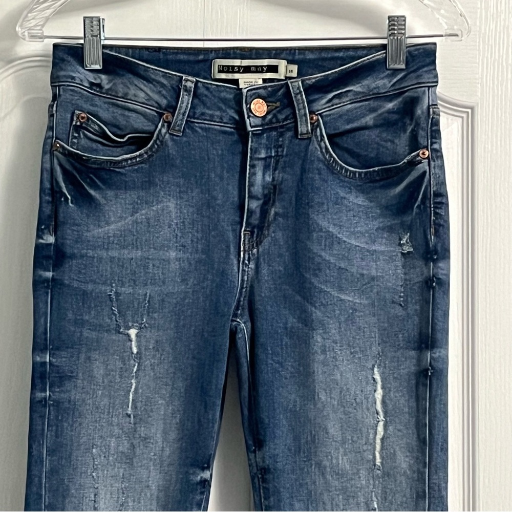 NOISY MAY Lucy NW Slim distressed denim jeans women’s size 28 mid rise blue - Picture 2 of 13